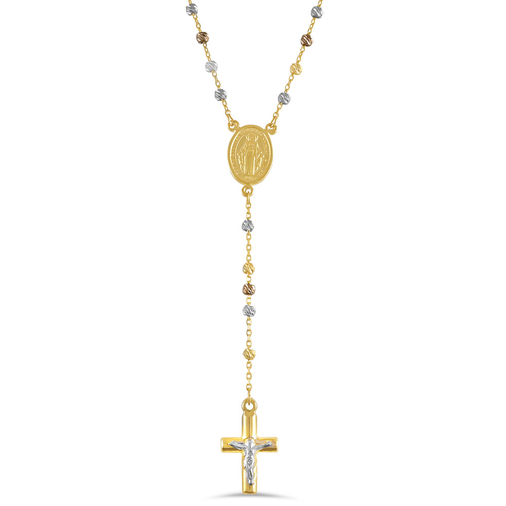 14ct Yellow, White and Rose Gold Rosary Necklace 14FI003