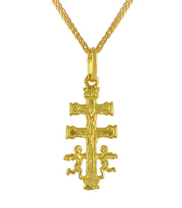 19.2ct Gold Caravaca Double Angels Crucifix Cross Pendant ME006